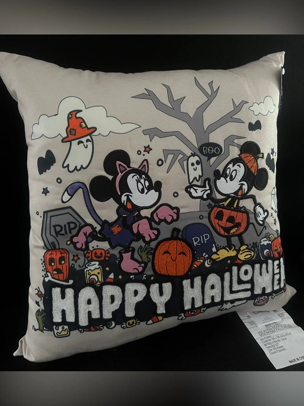 NEW Disney Mickey & Minnie Happy Halloween Decorative Embroidered Throw Pillow